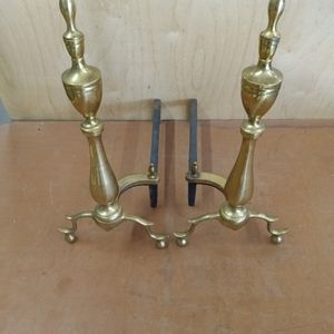 Vintage Puritan Brass Fireplace Andirons Solid Brass Ornate